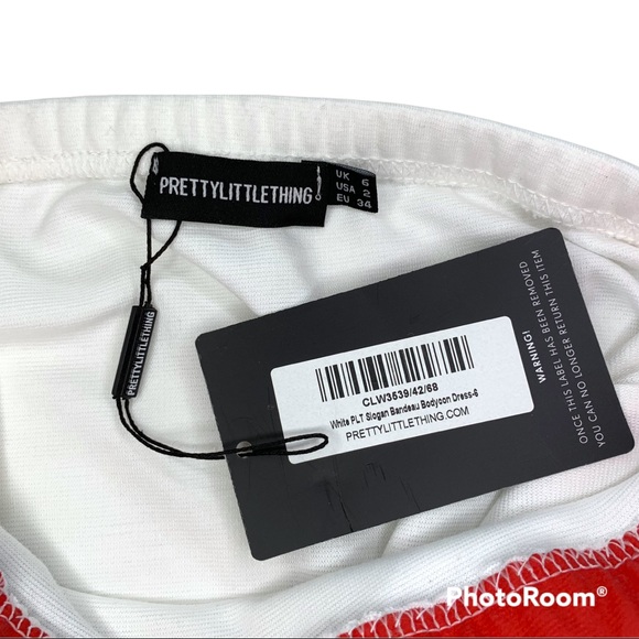 Pretty Little Thing White Graphic Bandeau Bodycon Dress - Picture 12 of 12